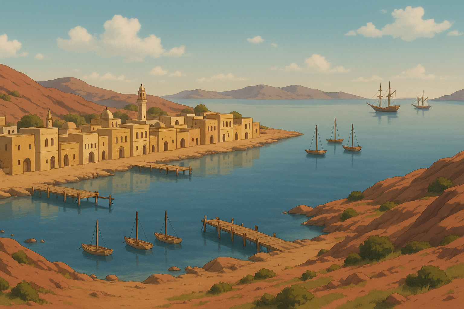 Coastal Town on a Calm Morning